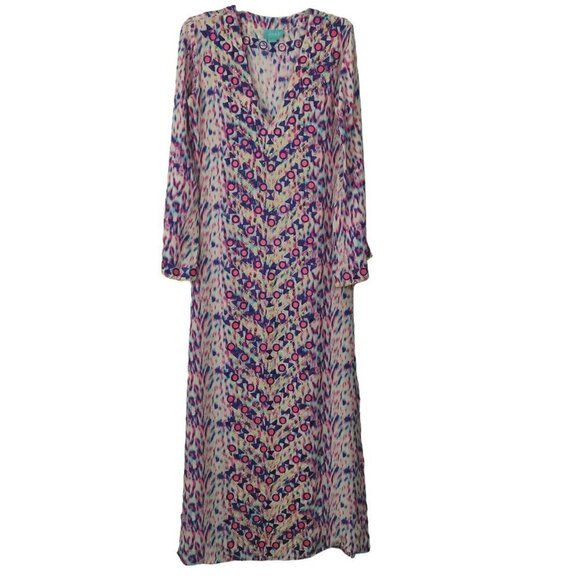 TAJ by Sabrina Crippa Maxi Dress Size Small Silk Beaded Embroidered Kaftan Tunic - Picture 1 of 7